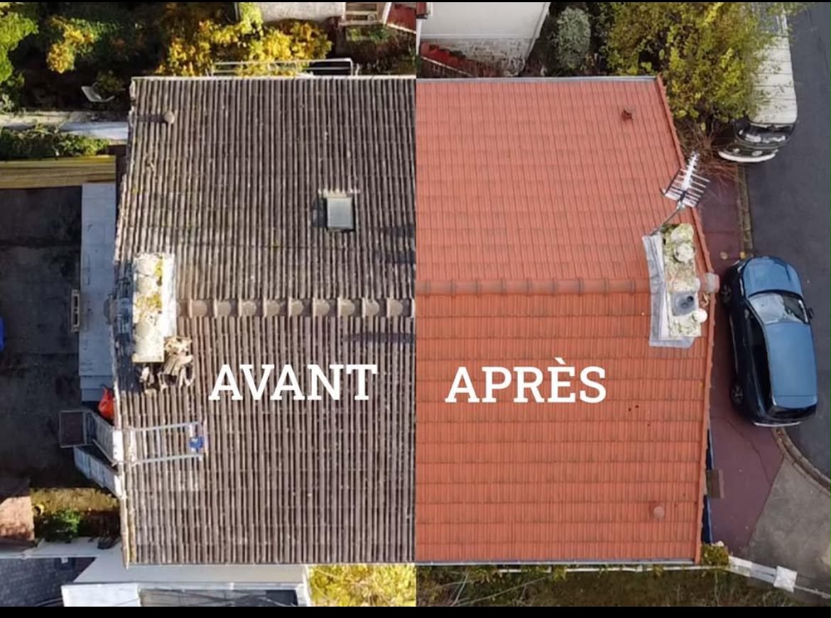 Rénovation complète de toiture en tuiles : vue aérienne avant et après par Vincent Couverture près de Lyon